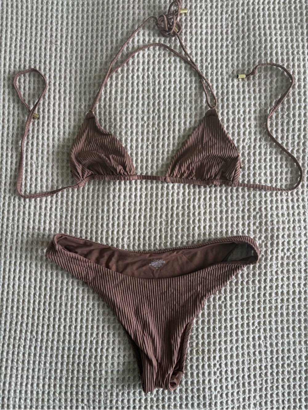 Monday Swimwear Ribbed Bikini in Light Brown